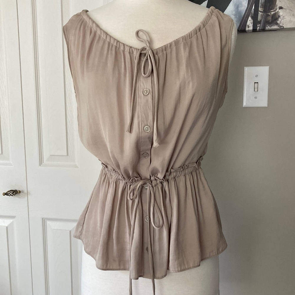 Sleeveless Taupe Drawstring Peplum Top